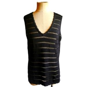 St John Vtg Black Crochet Open Knit Santana Knit Sleeveless Vest/ Tank Size 12.